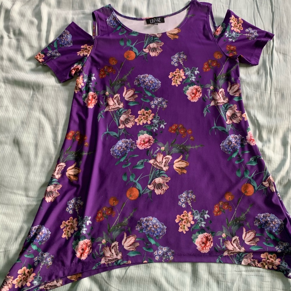 Purple cold shoulder floral blouse